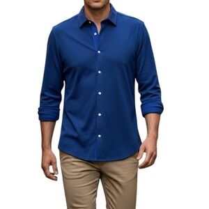 Tailorbyrd Collection Men's Blue Long‎ Sleeve Cotton knit  Button Down XXL
